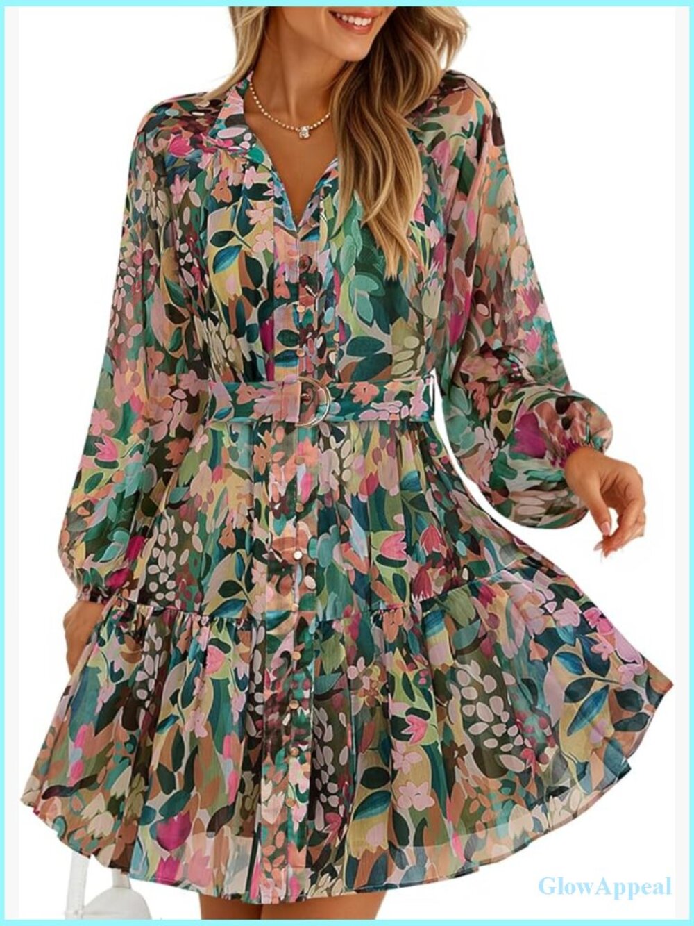 Long Sleeve Floral Mini Dress Chiffon A-Line Swing Party Dress - Picture 1 of 7